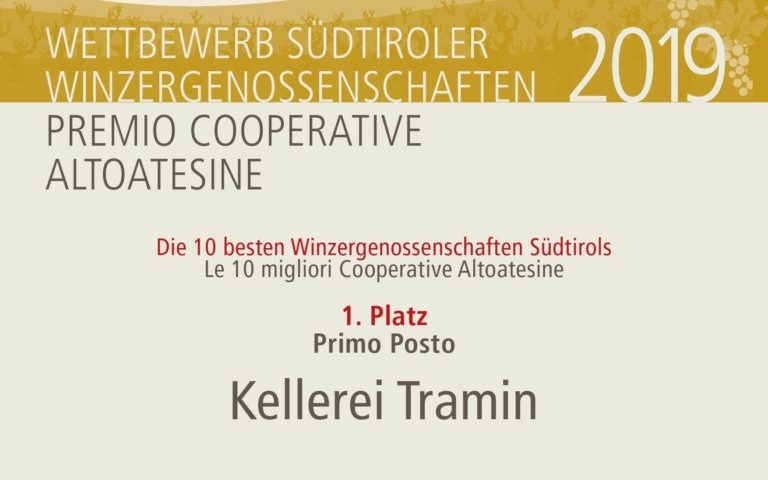 Weinwirtschaft: cantina Tramin miglior cooperativa vinicola in Italia nel 2019 a pari merito con cantina Terlan