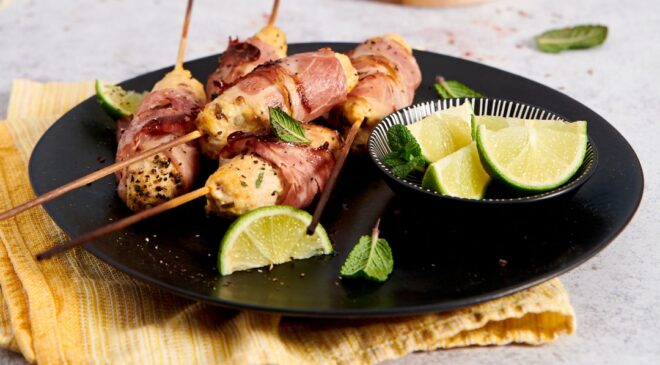 Kefta di pollo con pancetta tesa stufata